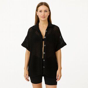 NA-KD Hole Knitted Buttoned Short Sleeve Sweater Swim Cover Size Small
